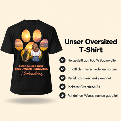 Camiseta negra 100% algodón con diseño de mascota personalizable y el texto "Eine unzertrennliche Verbindung".