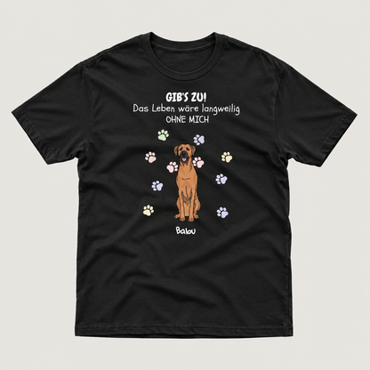 Camiseta negra con motivo de perro y texto, personalizada con el nombre "Balu".
