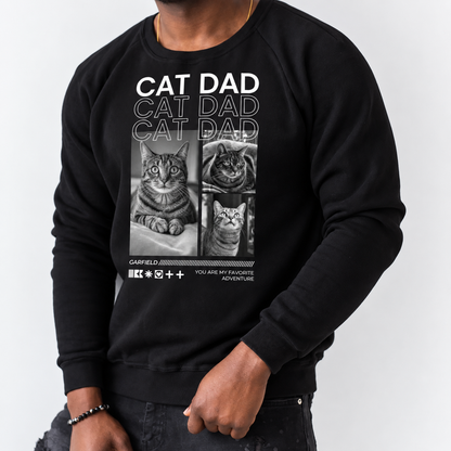Sudadera negra con motivo de gato y el texto "Cat Dad", personalizada para amantes de los gatos.