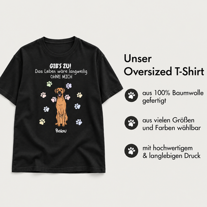 Camiseta oversize negra 100% algodón con diseño de perro y huellas de colores.