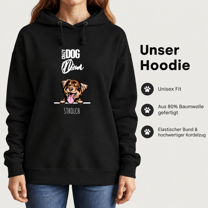 Sudadera con capucha negra para padres de mascotas con motivo de perro y frase, 80% algodón. Corte unisex.