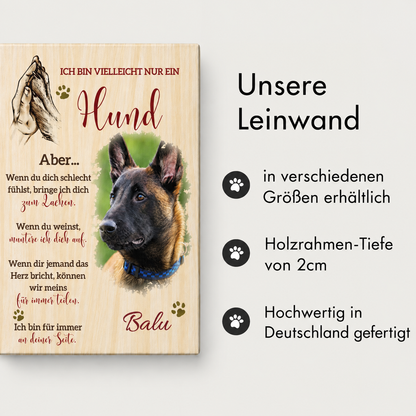 Lienzo personalizado con motivo de perro y texto, bastidor de madera, varios tamaños disponibles.