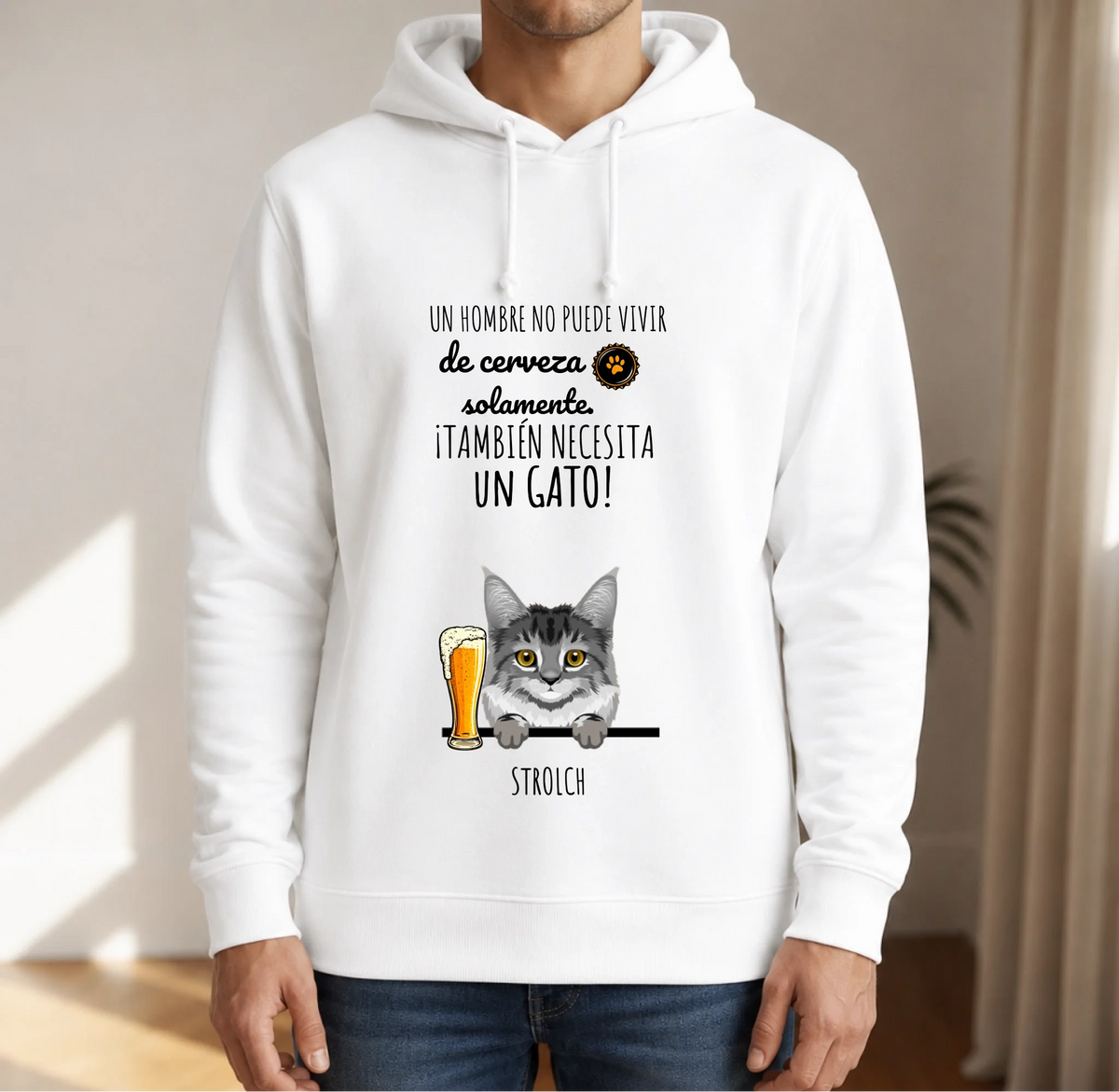 Sudadera con capucha personalizada – Cerveza & Miau – imagen del producto 1 de 7