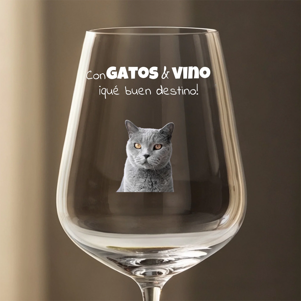 Copa de vino personalizada – Con gatos & vino, qué buen destino – Con foto – imagen del producto 1 de 4
