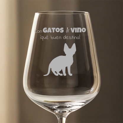 Copa de vino personalizada – Con gatos & vino, qué buen destino – Con foto – imagen del producto 3 de 4