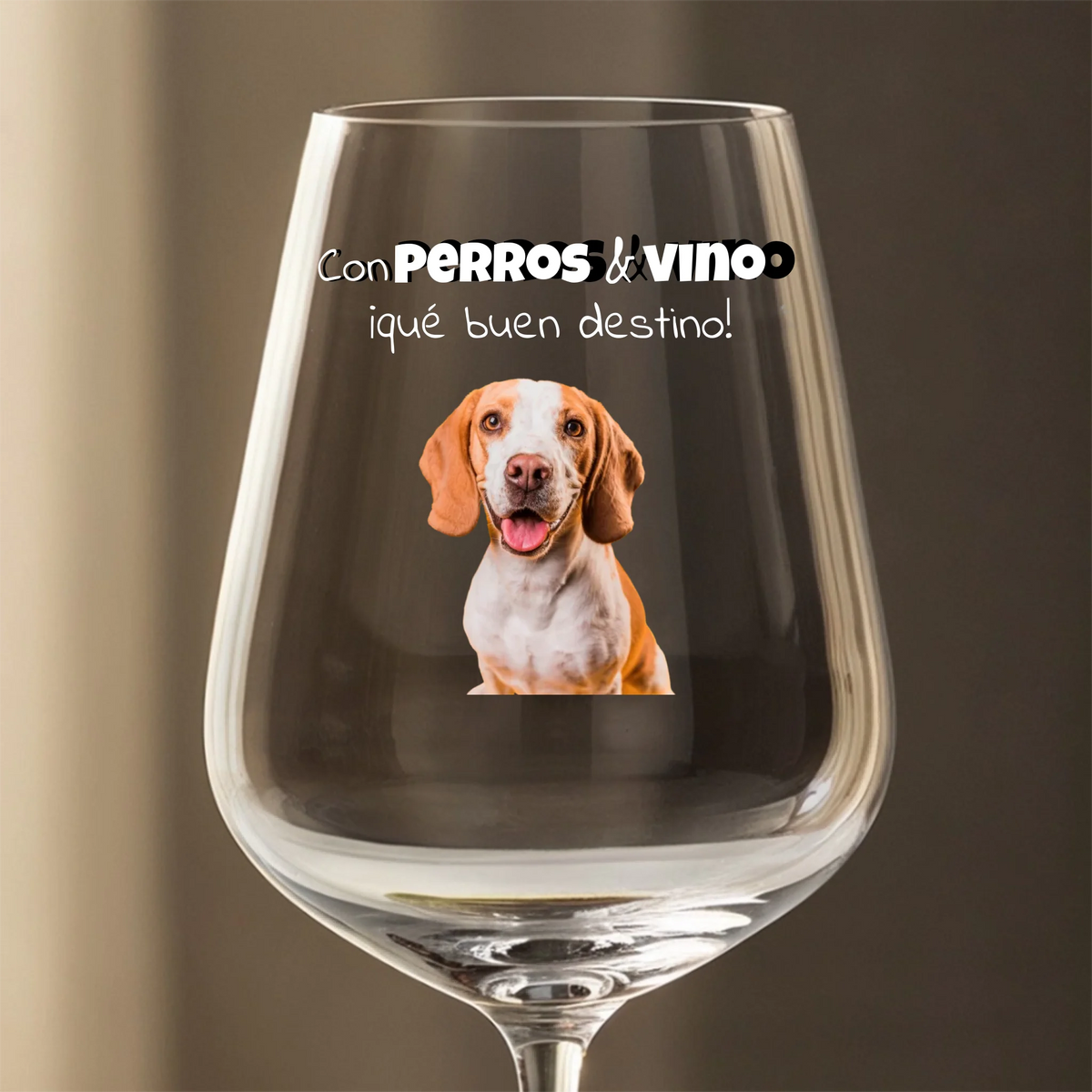 Copa de vino personalizada – Con perros & vino, qué buen destino – Con foto – imagen del producto 1 de 4
