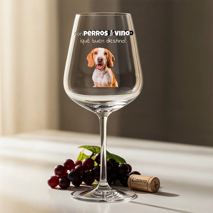 Copa de vino personalizada – Con perros & vino, qué buen destino – Con foto – imagen del producto 2 de 4
