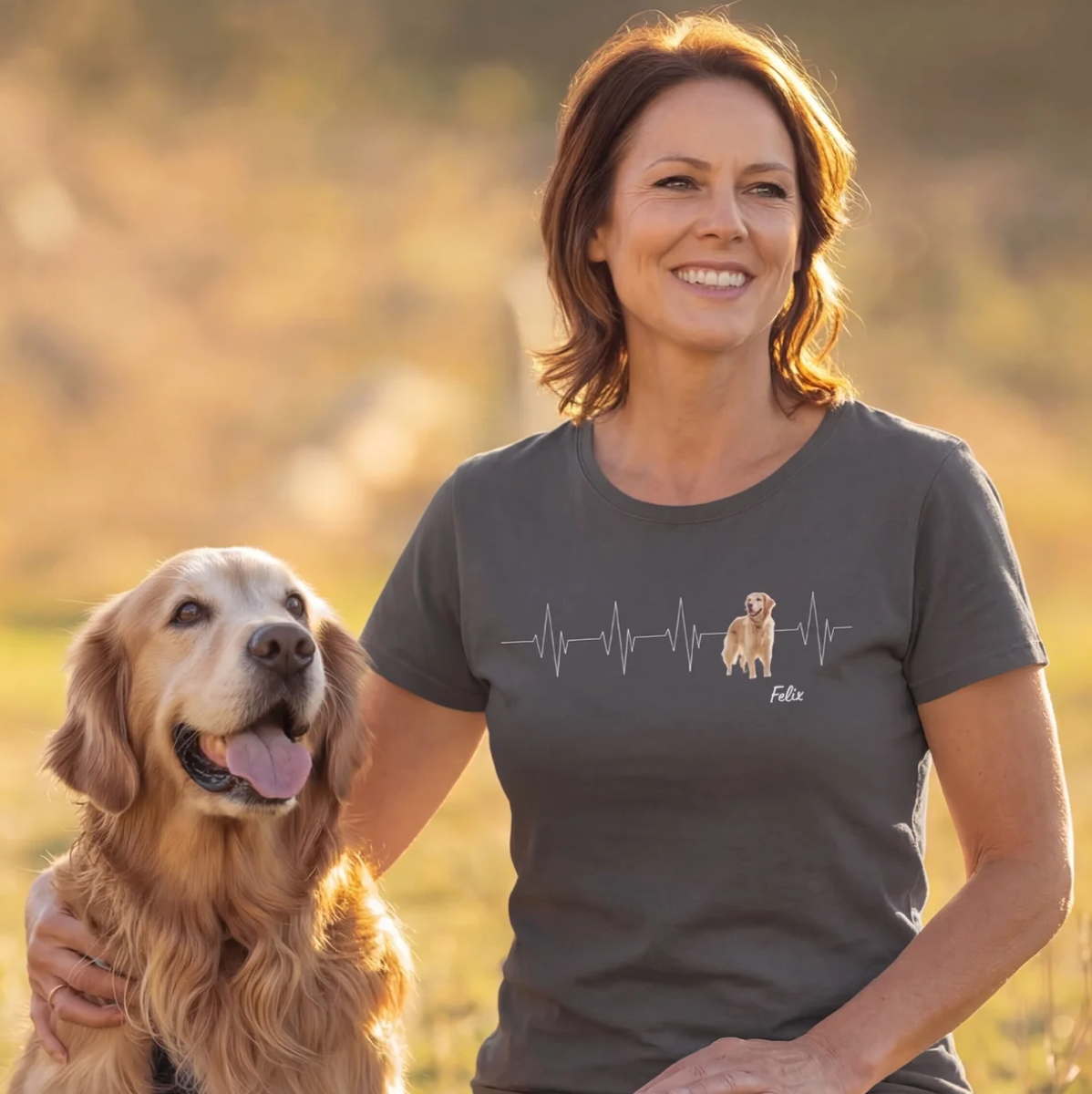 Camiseta gris oscuro personalizada con diseño de latido y motivo de perro.