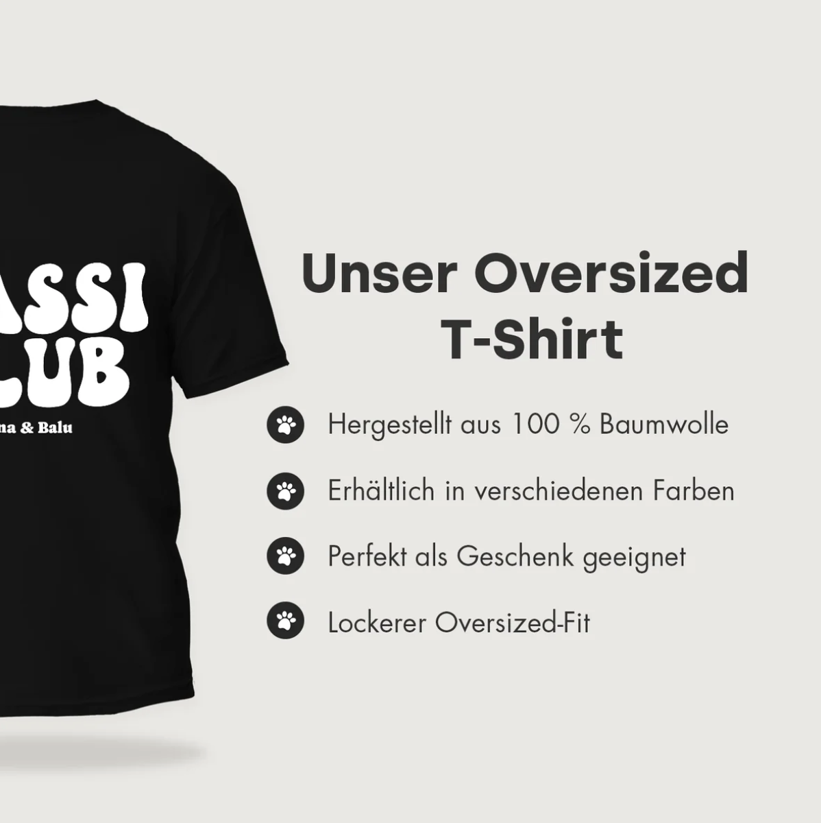 Camiseta oversize negra 100% algodón con el texto "Gassi Club".