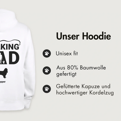 Sudadera con capucha blanca con el texto "The Walking Dad", 80% algodón, corte unisex, capucha forrada.
