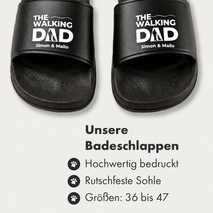Chanclas negras con estampado "The Walking Dad" y nombres personalizados. Suela antideslizante.