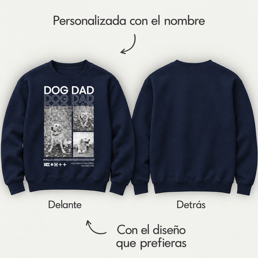 Sudadera Dog Dad – personalizada con nombre y diseño – delante y detrás