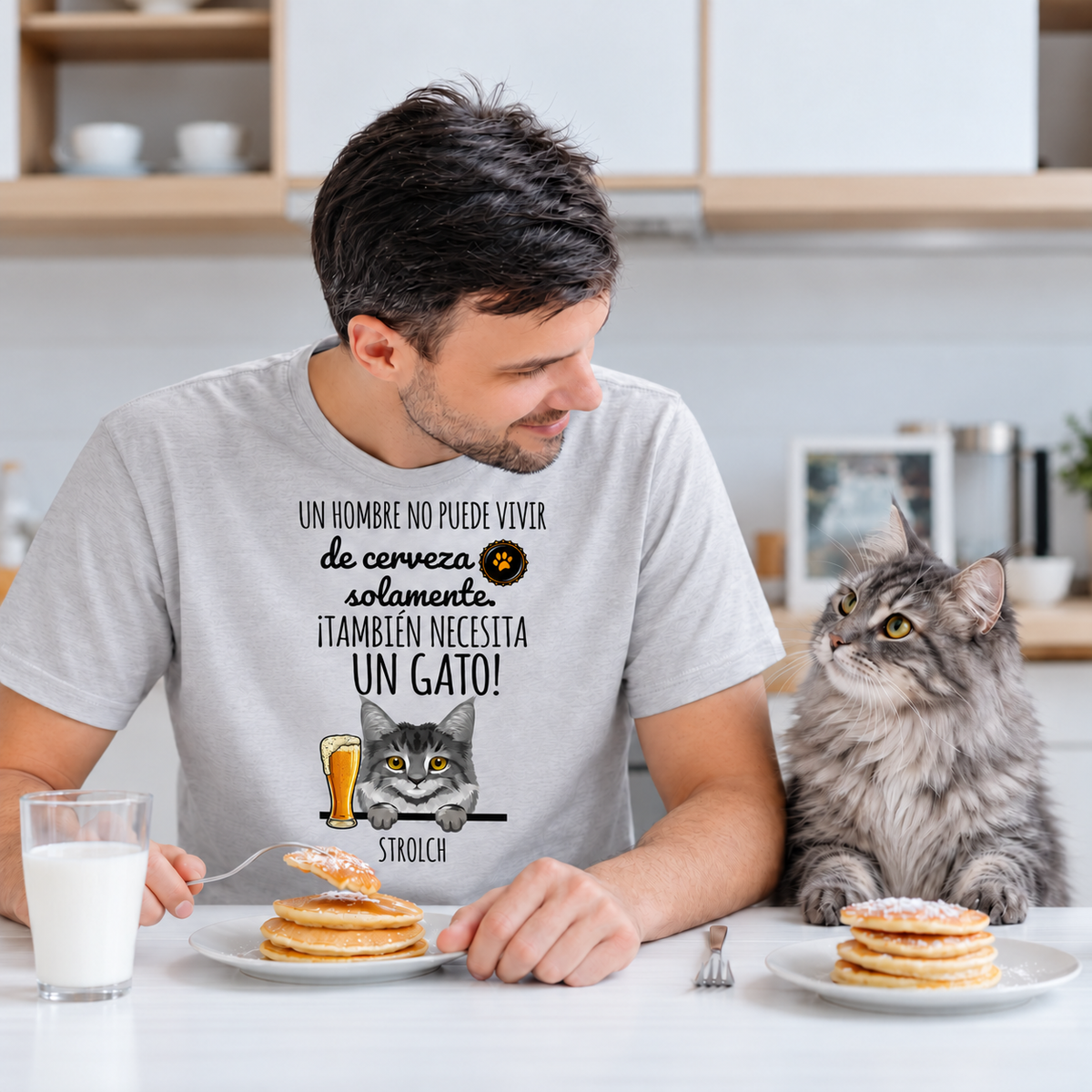 Camiseta Cerveza & Miau – desayuno con gato
